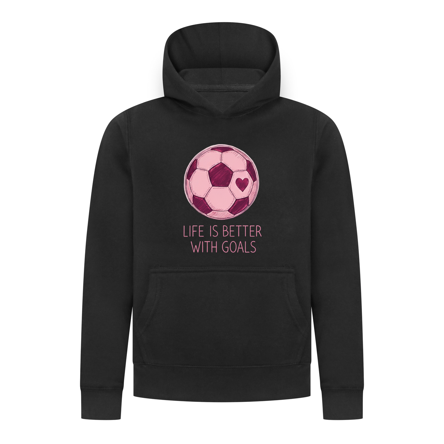 Everyday Kids Sports Collection Life-Is-Better-With-Goals Soccer Girls Pullover Hoodie – Pink Heart Ball Graphic Sweatshirt