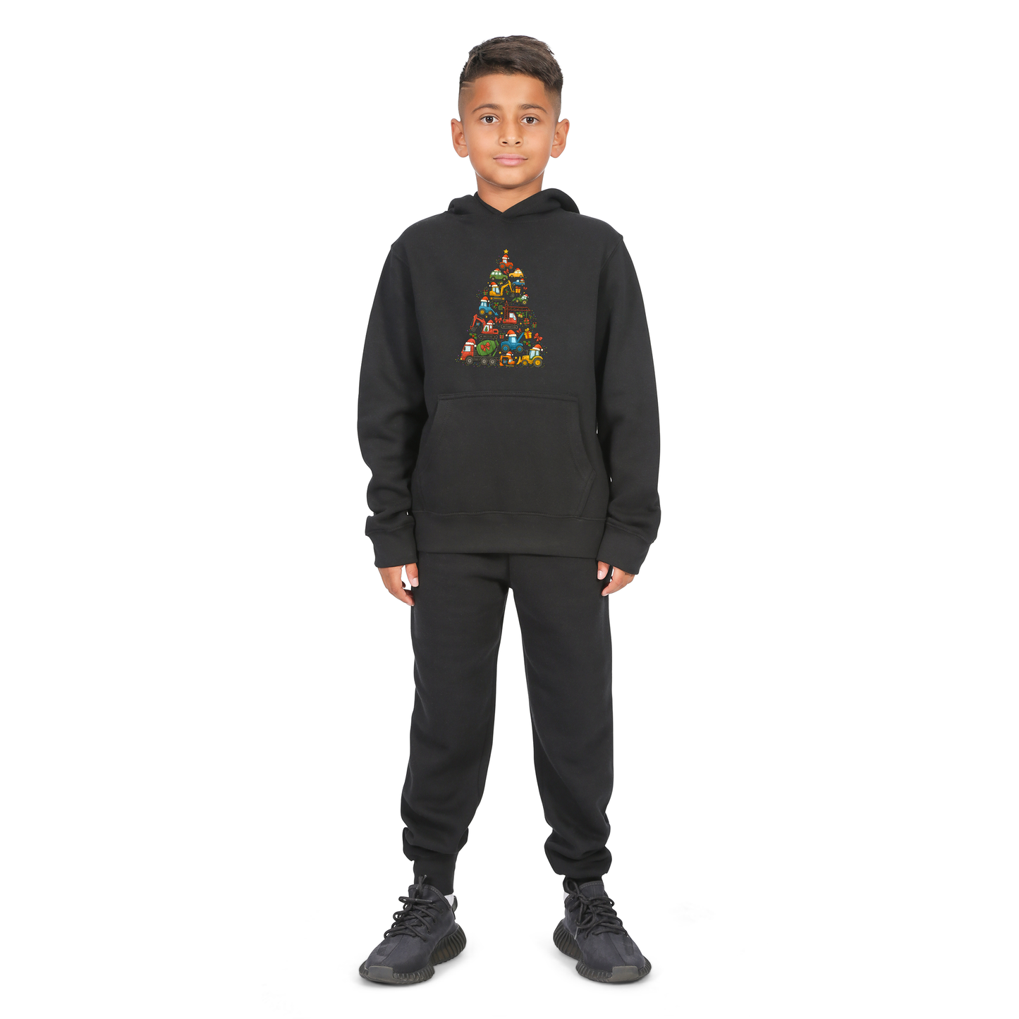 Everyday Kids Christmas Collection Construction Truck Tree Boys Pullover Hoodie – Holiday Sweatshirt - Black