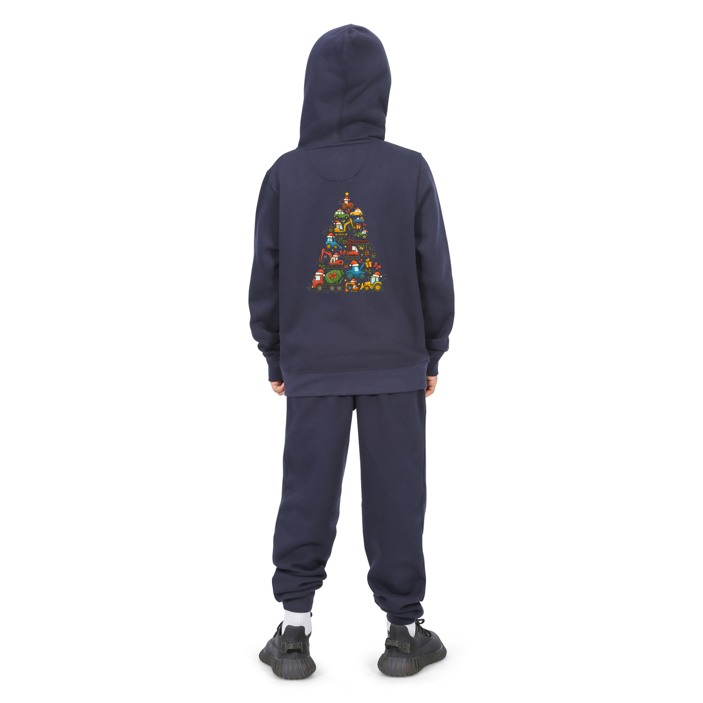 Everyday Kids Christmas Collection Construction Truck Tree Boys Zip up Hoodie – Holiday Sweatshirt - Navy