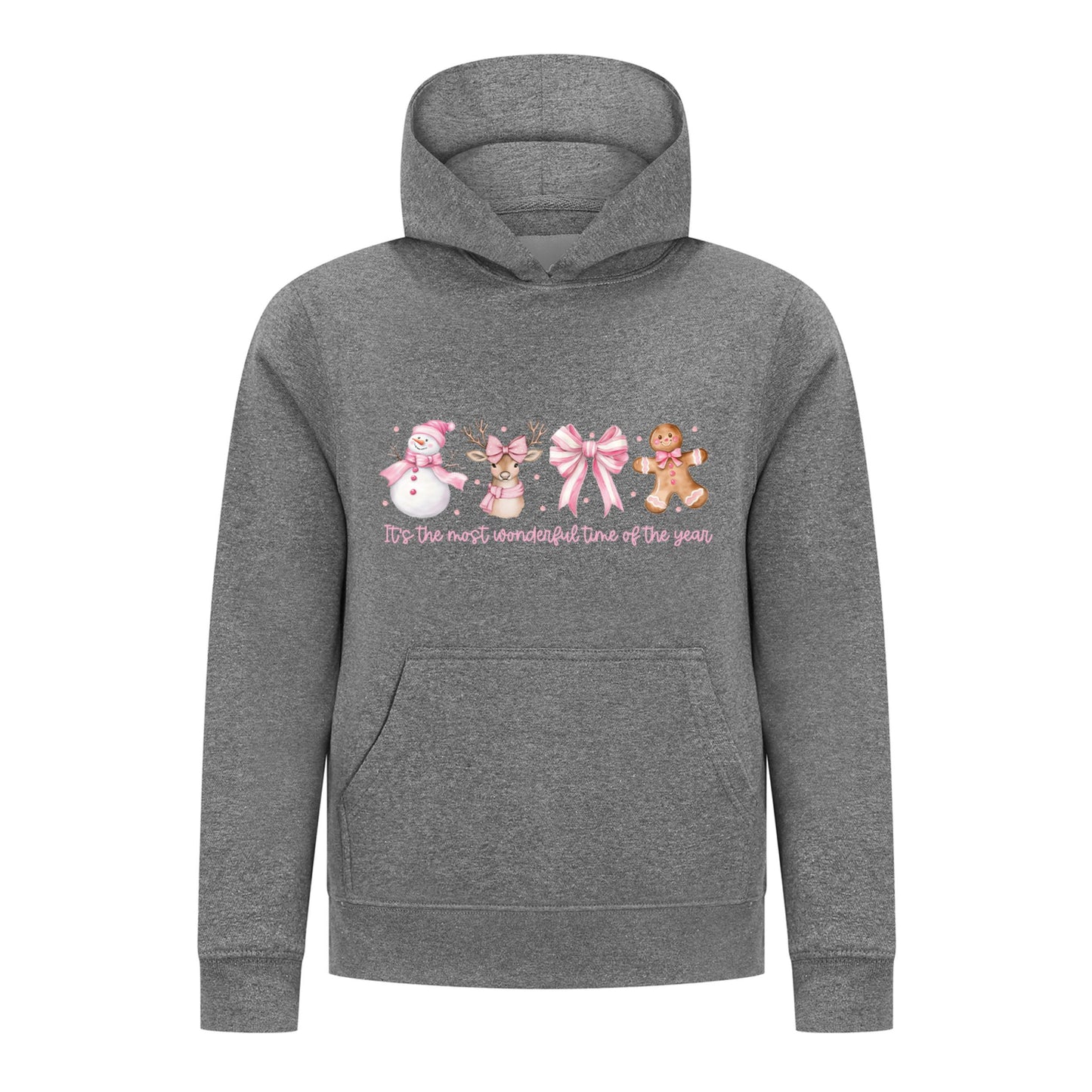 Everyday Kids Christmas Collection Most Wonderful Time Girls Pullover Hoodie – Pink Holiday Sweatshirt