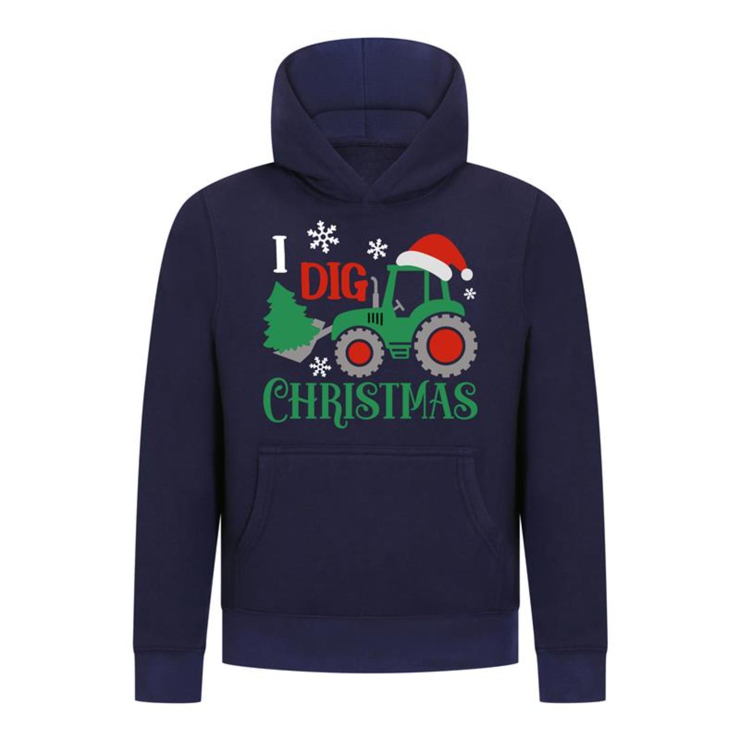 Everyday Kids Christmas Collection I Dig Christmas Pullover Hoodies – Holiday Tractor Sweatshirt - Navy