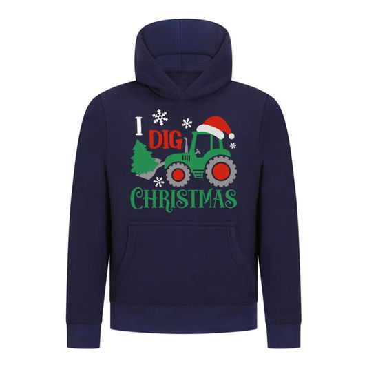 Everyday Kids Christmas Collection I Dig Christmas Pullover Hoodies – Holiday Tractor Sweatshirt - Navy