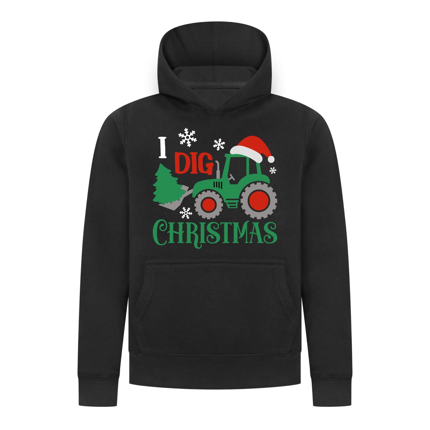 Everyday Kids Christmas Collection I Dig Christmas Pullover Hoodies – Holiday Tractor Sweatshirt - Black