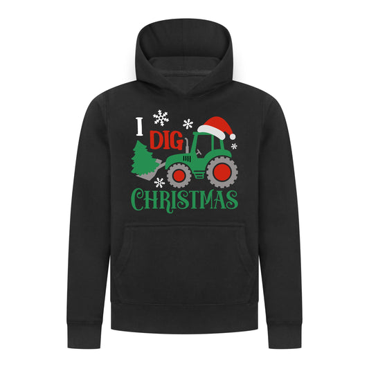Everyday Kids Christmas Collection I Dig Christmas Pullover Hoodies – Holiday Tractor Sweatshirt - Black