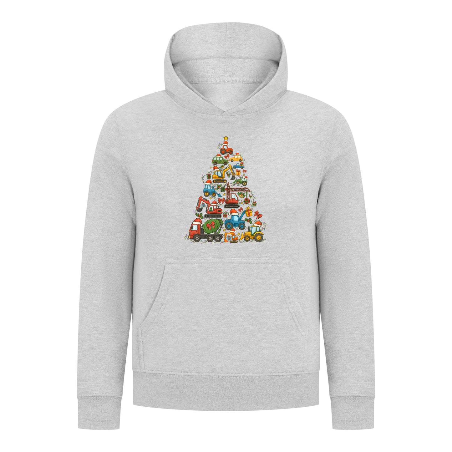 Everyday Kids Christmas Collection Construction Truck Tree Boys Pullover Hoodie – Holiday Sweatshirt - Heather Gray