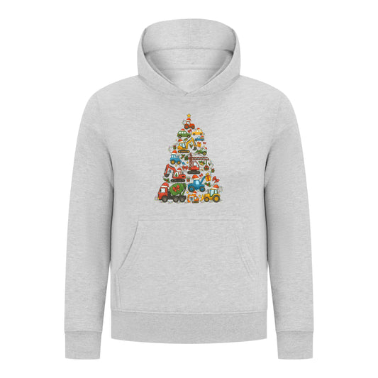 Everyday Kids Christmas Collection Construction Truck Tree Boys Pullover Hoodie – Holiday Sweatshirt - Heather Gray