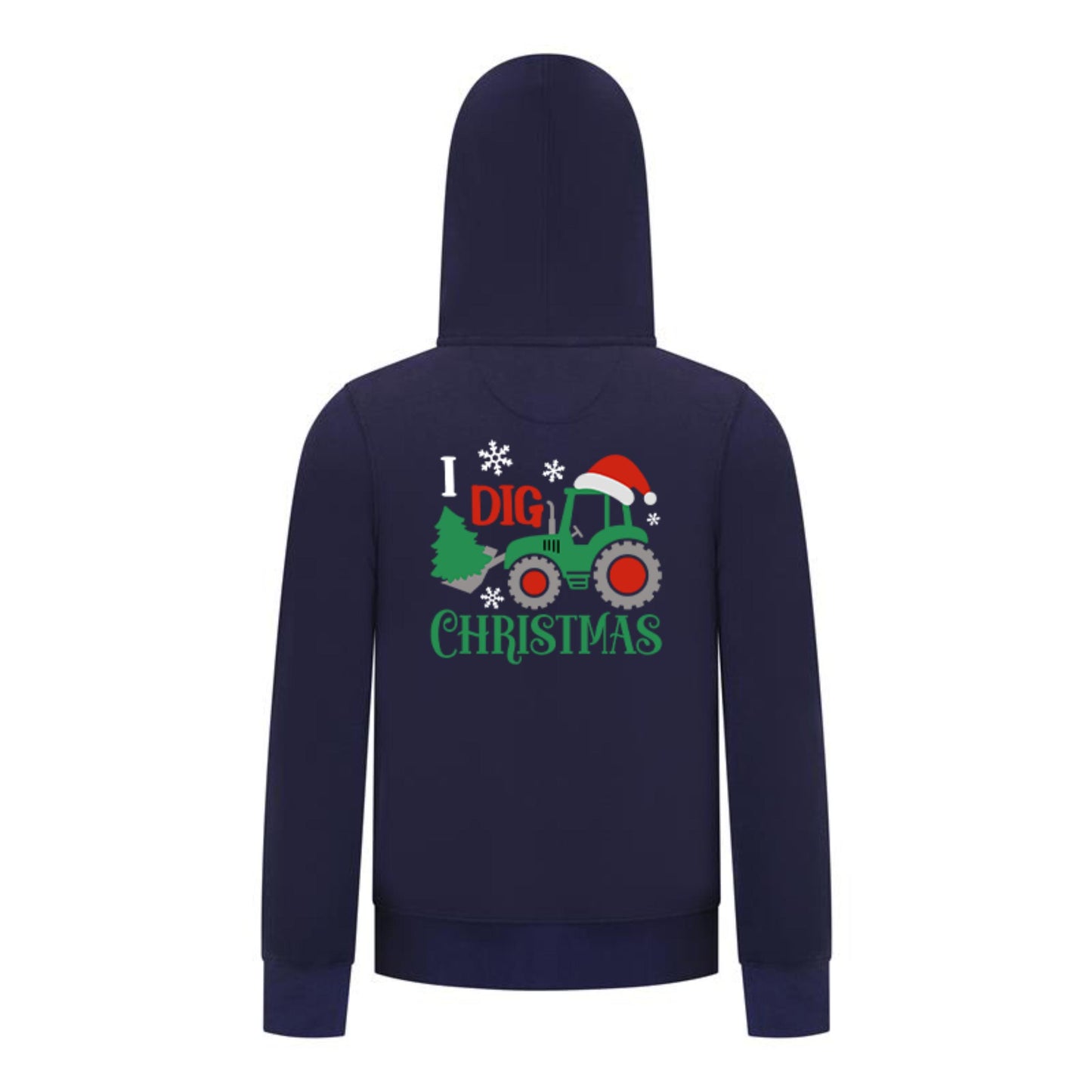 Everyday Kids Christmas Collection I Dig Christmas Zip Up Hoodies – Holiday Tractor Sweatshirt - Navy