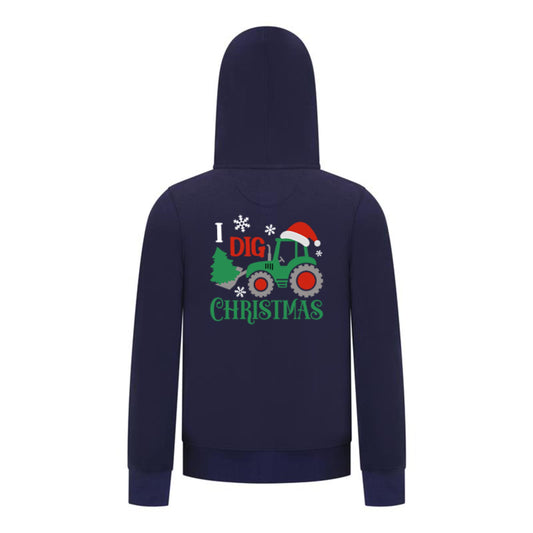 Everyday Kids Christmas Collection I Dig Christmas Zip Up Hoodies – Holiday Tractor Sweatshirt - Navy