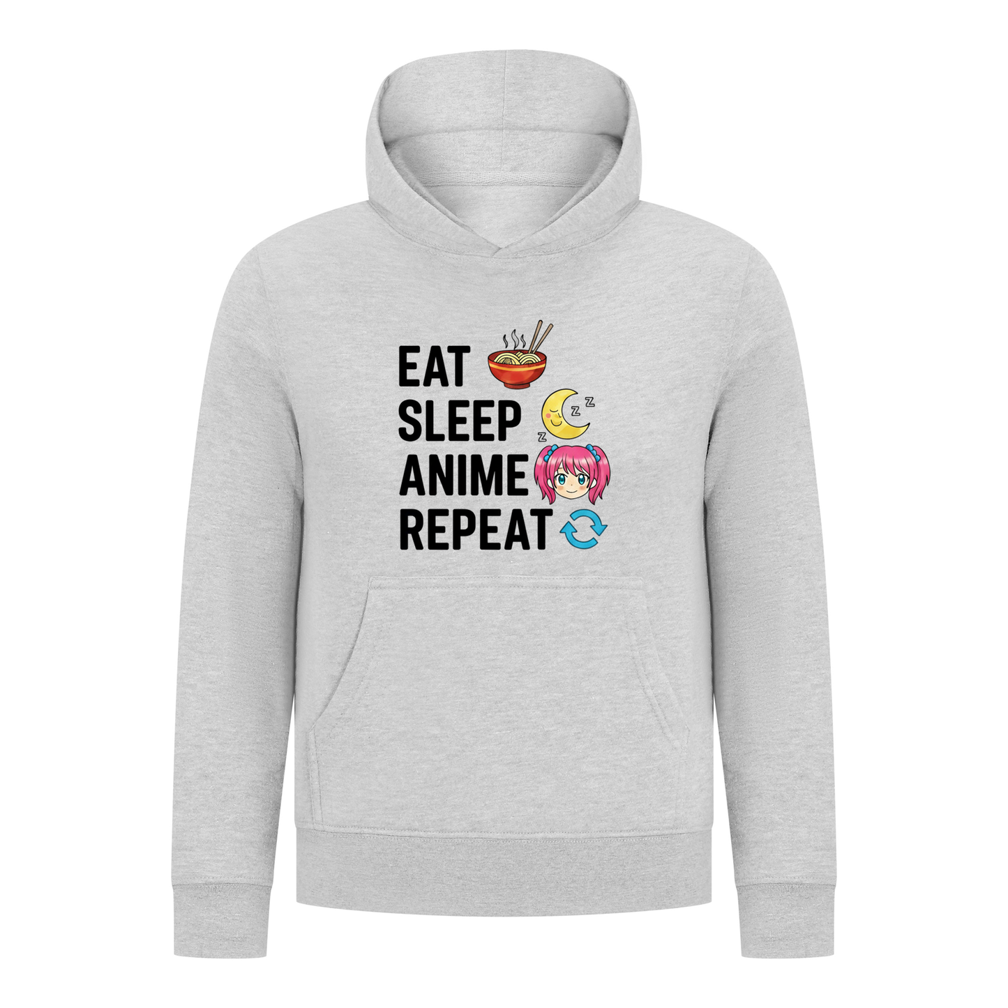 Everyday Kids Anime Collection Girls Pullover Hoodie – Cute Pink Anime Girl, Ramen & Moon Graphic Sweatshirt