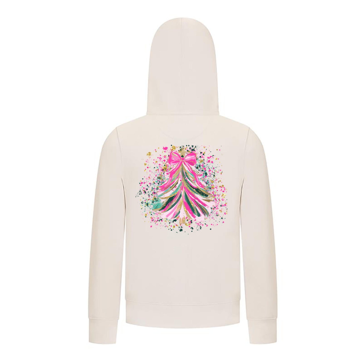 Everyday Kids Christmas Collection Pink & Gold Splatter Tree Girls Zip Up Hoodie – Holiday Sweatshirt