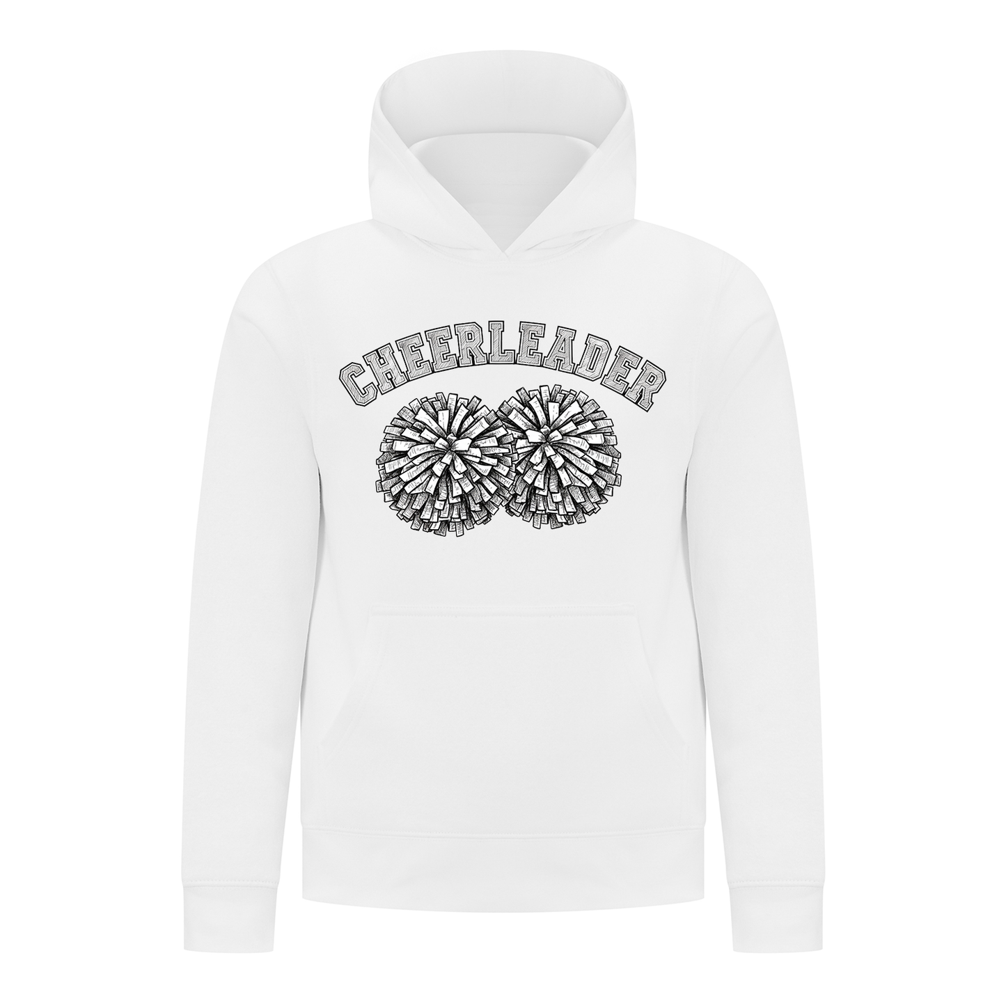 Everyday Kids Cheerleader Girls Pullover Hoodie – Pom Pom Sketch Graphic Sweatshirt