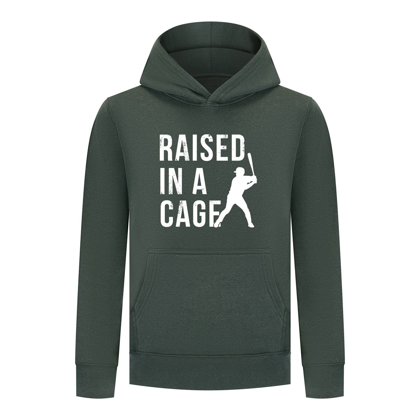 Everyday Kids Baseball Collection Boys Pullover Hoodie – “Raised in a Cage” Batter Graphic Sports Sweatshirt