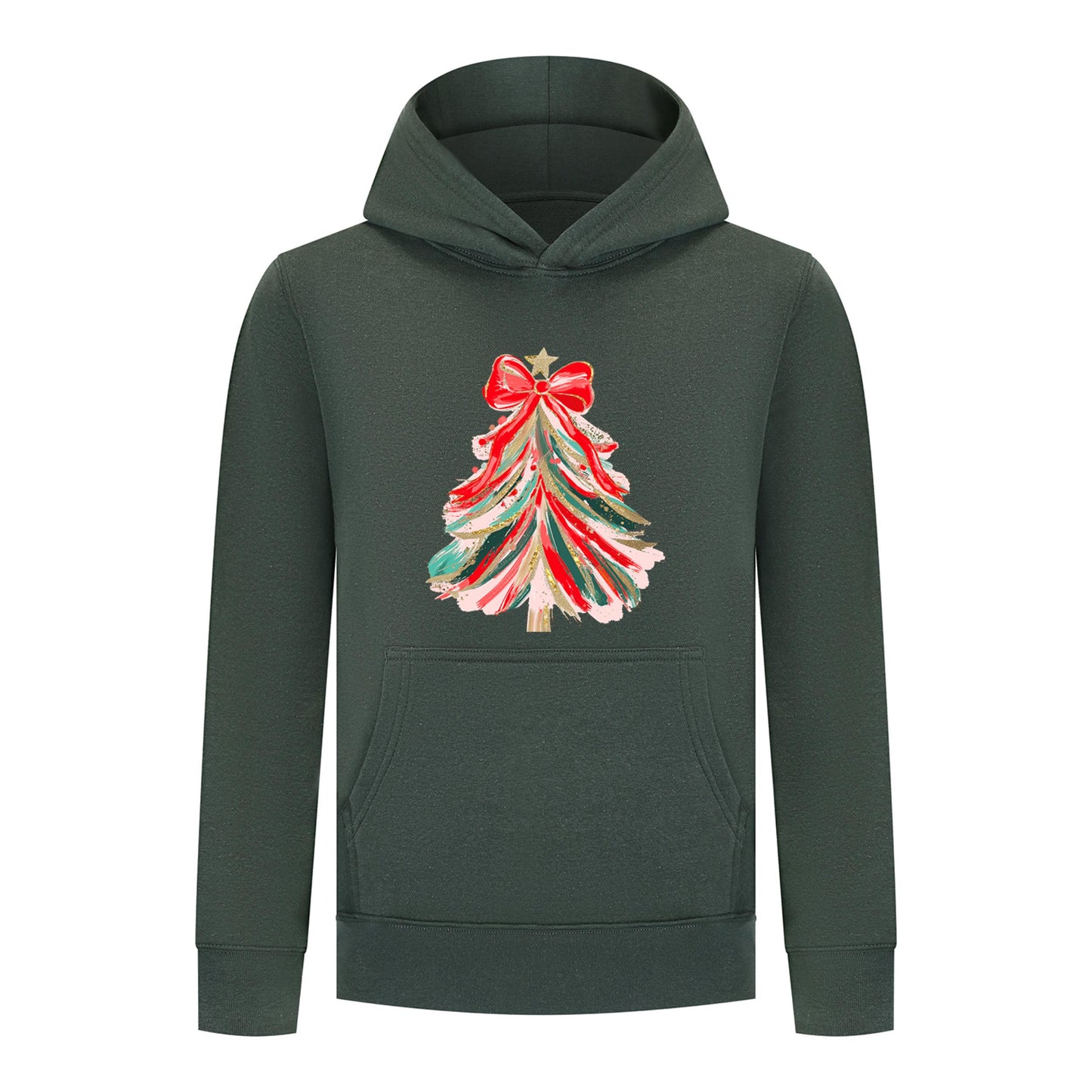 Everyday Kids Christmas Collection Red & Gold Painted Tree Girls Pullover Hoodie – Holiday Sweatshirt