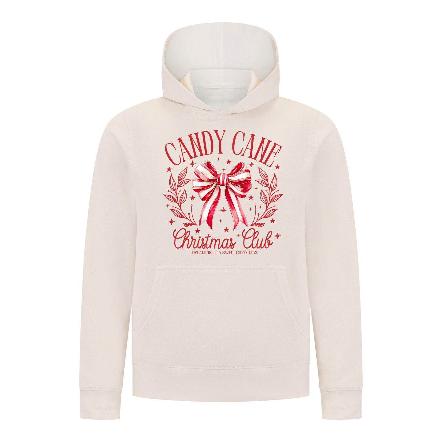 Everyday Kids Christmas Collection Candy Cane Christmas Club Girls Pullover Hoodie – Holiday Sweatshirt - Off White