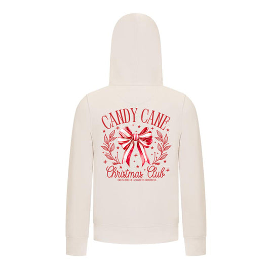 Everyday Kids Christmas Collection Candy Cane Christmas Club Girls Zip Up Hoodie – Holiday Sweatshirt - Off White