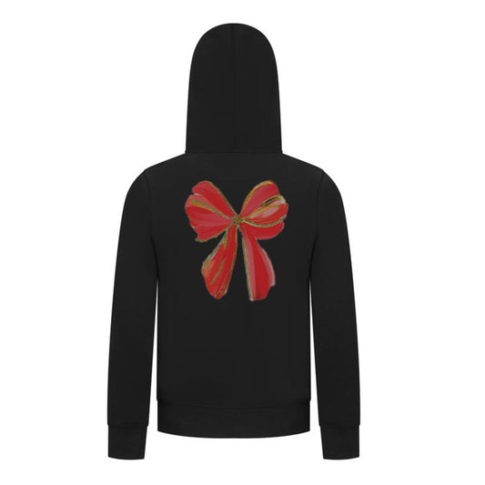 Everyday Kids Christmas Collection Festive Red & Gold Bow Girls Zip Up Hoodie – Holiday Sweatshirt - Black