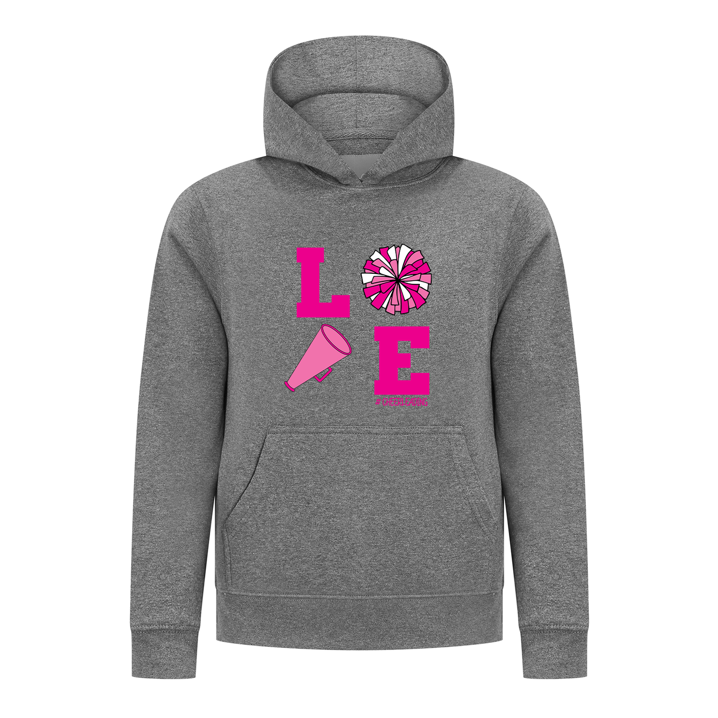 Everyday Kids Cheerleading LOVE Girls Pullover Hoodie – Pink Pom Pom & Megaphone Graphic Sweatshirt
