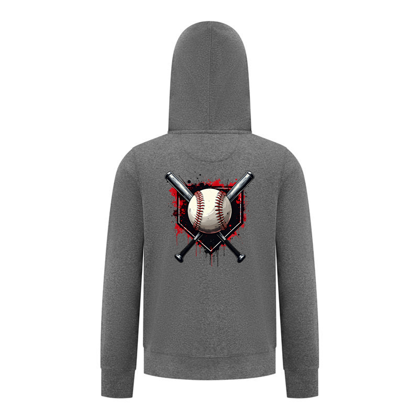 Everyday Kids Baseball Boys Zip Up Hoodie – Bold Home Plate, Crossed Bat & Baseball Sweatshirt