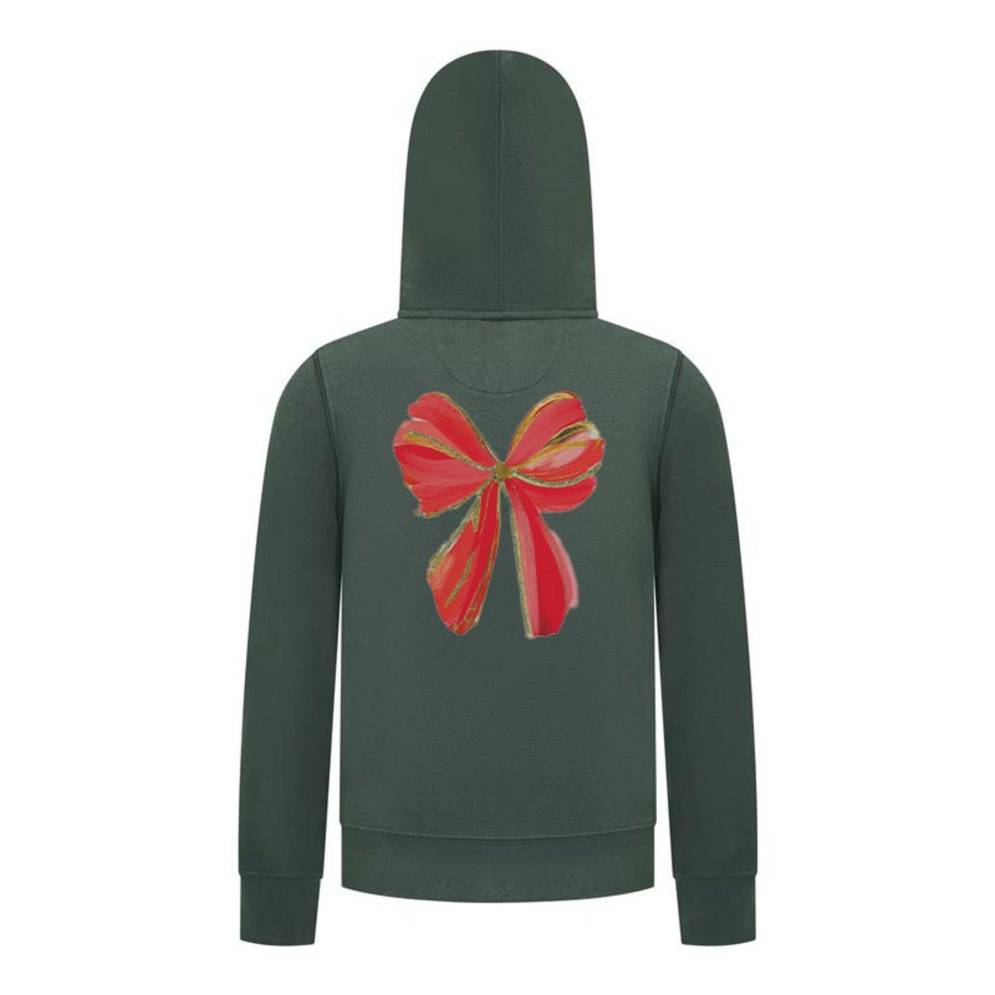 Everyday Kids Christmas Collection Festive Red & Gold Bow Girls Zip Up Hoodie – Holiday Sweatshirt - Green