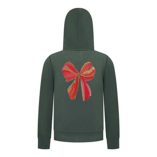 Everyday Kids Christmas Collection Festive Red & Gold Bow Girls Zip Up Hoodie – Holiday Sweatshirt - Green