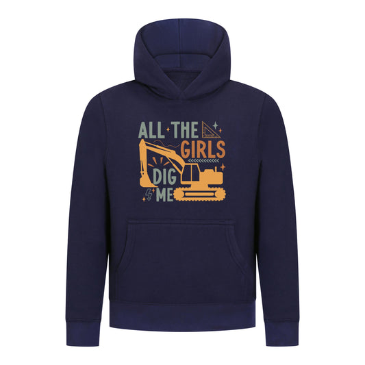 Everyday Kids All the Girls Dig Me Boys Pullover Hoodie – Funny Construction Truck Sweatshirt