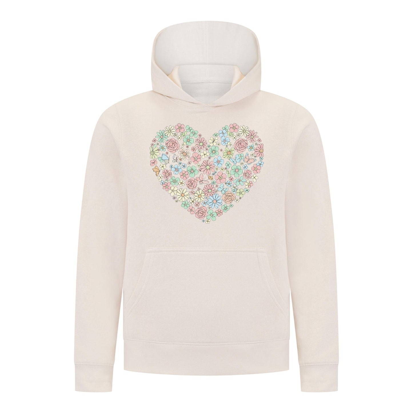 Everyday Kids Floral Heart Girls Pullover Hoodie – Pastel Flower & Butterfly Graphic Sweatshirt