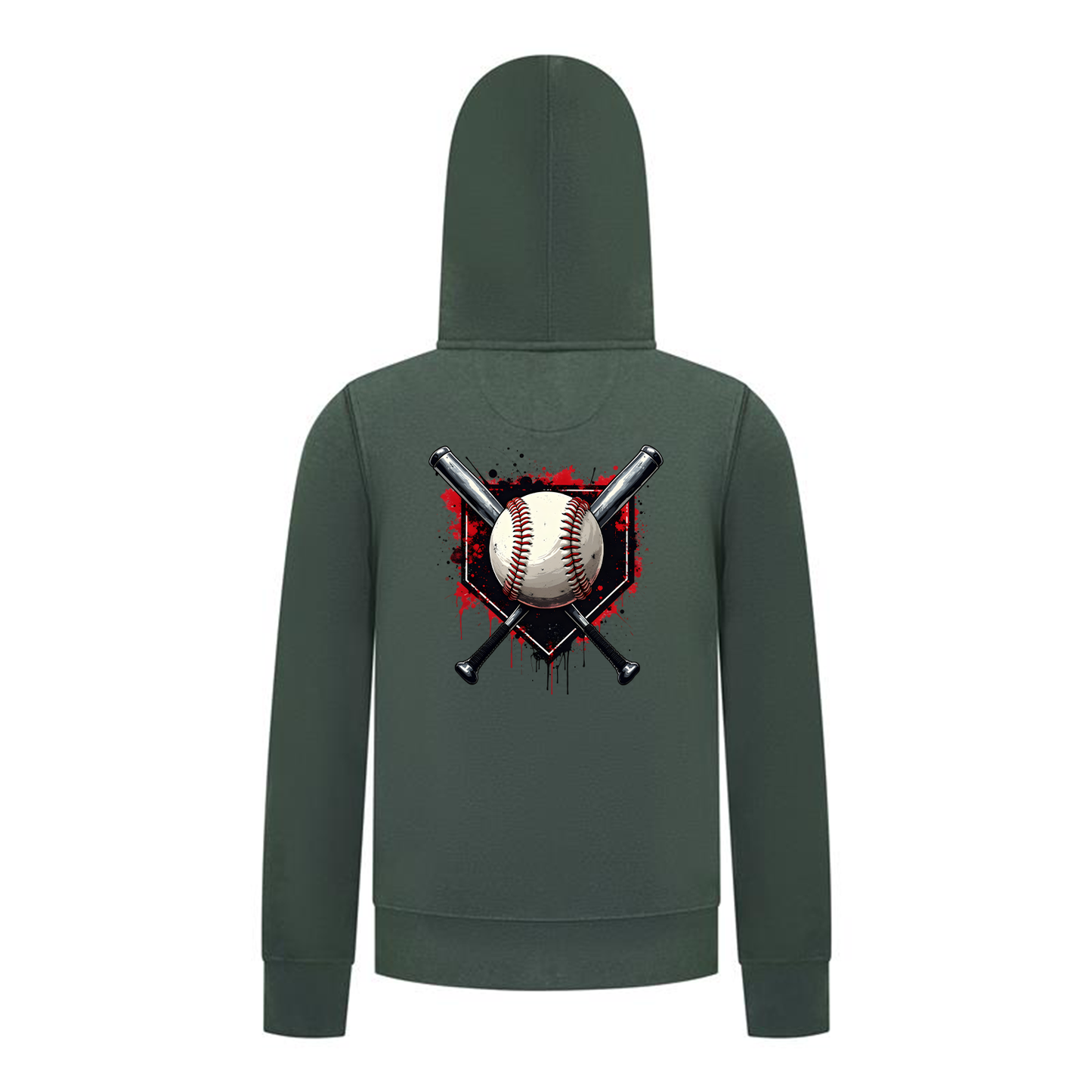 Everyday Kids Baseball Boys Zip Up Hoodie – Bold Home Plate, Crossed Bat & Baseball Sweatshirt