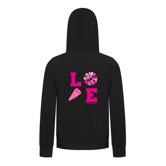 Everyday Kids Cheerleading LOVE Girls Zip Up Hoodie – Pink Pom Pom & Megaphone Graphic Sweatshirt