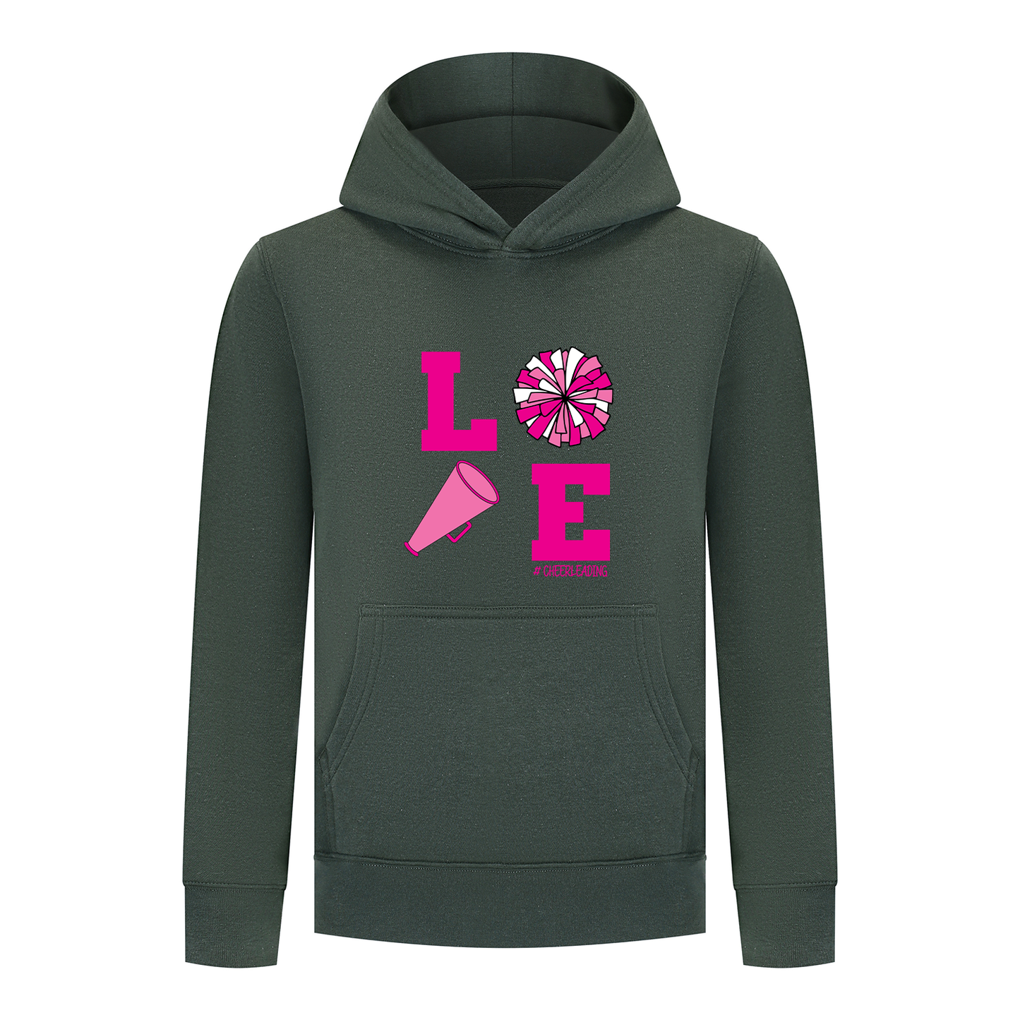 Everyday Kids Cheerleading LOVE Girls Pullover Hoodie – Pink Pom Pom & Megaphone Graphic Sweatshirt