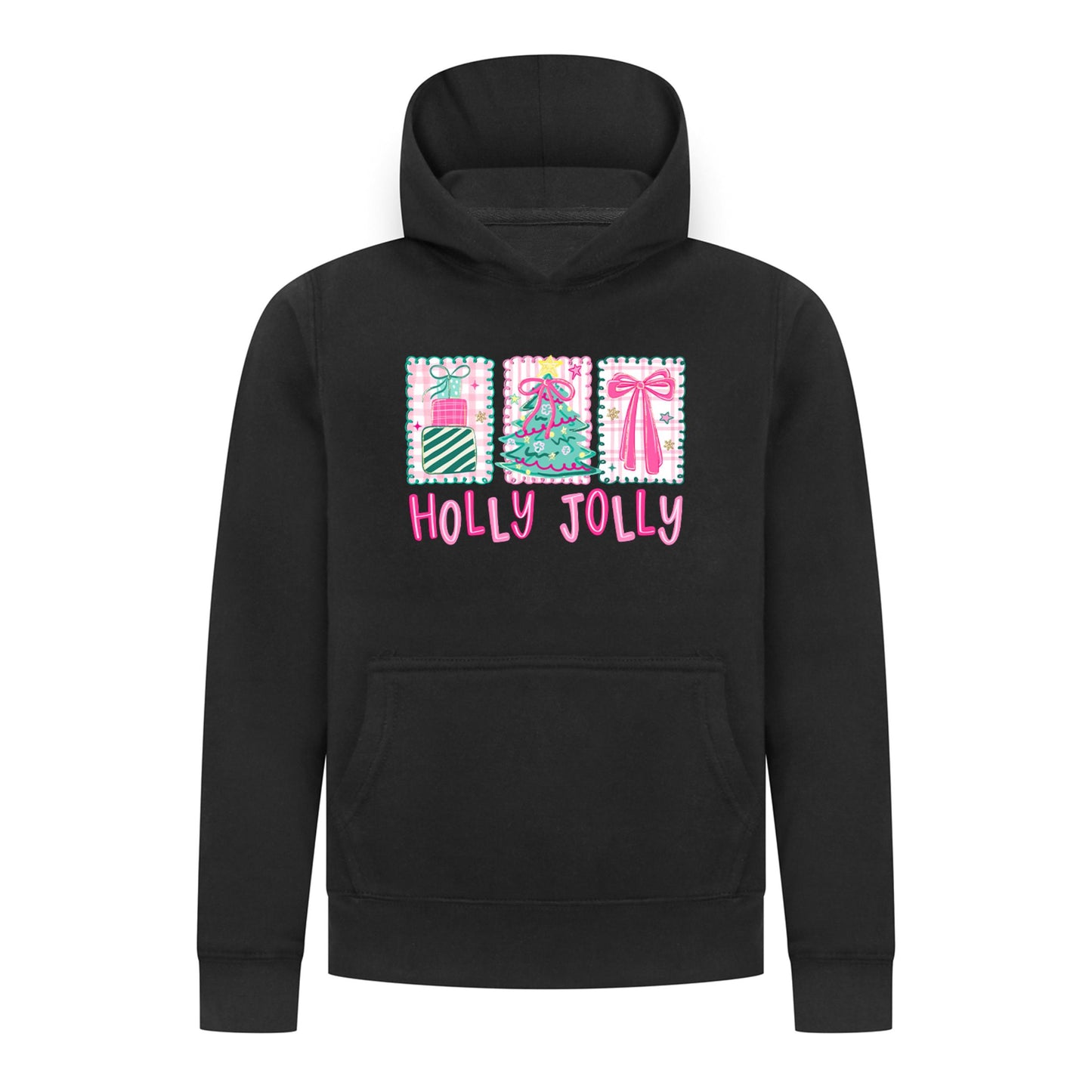 Everyday Kids Christmas Collection Holly Jolly Girls Pullover Hoodie – Pink Holiday Sweatshirt