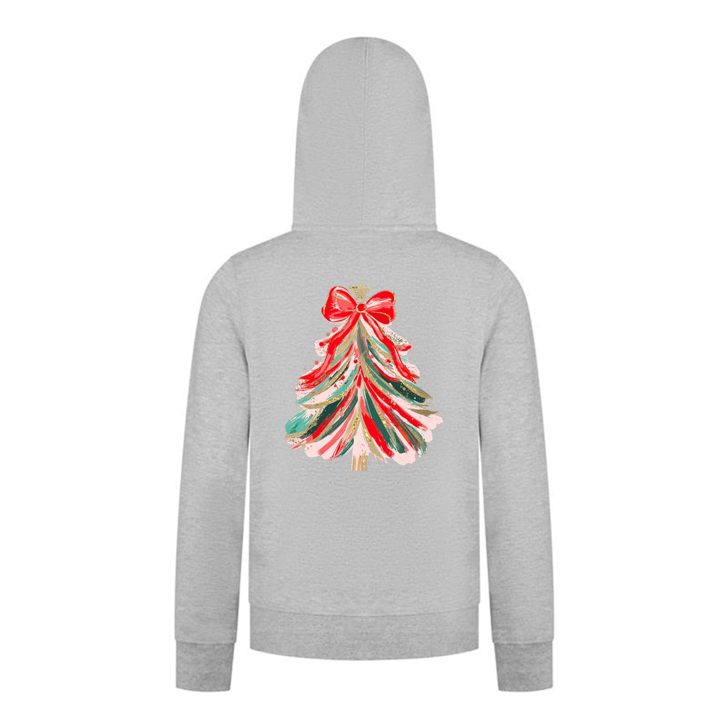 Everyday Kids Christmas Collection Red & Gold Painted Tree Girls Zip Up Hoodie – Holiday Sweatshirt