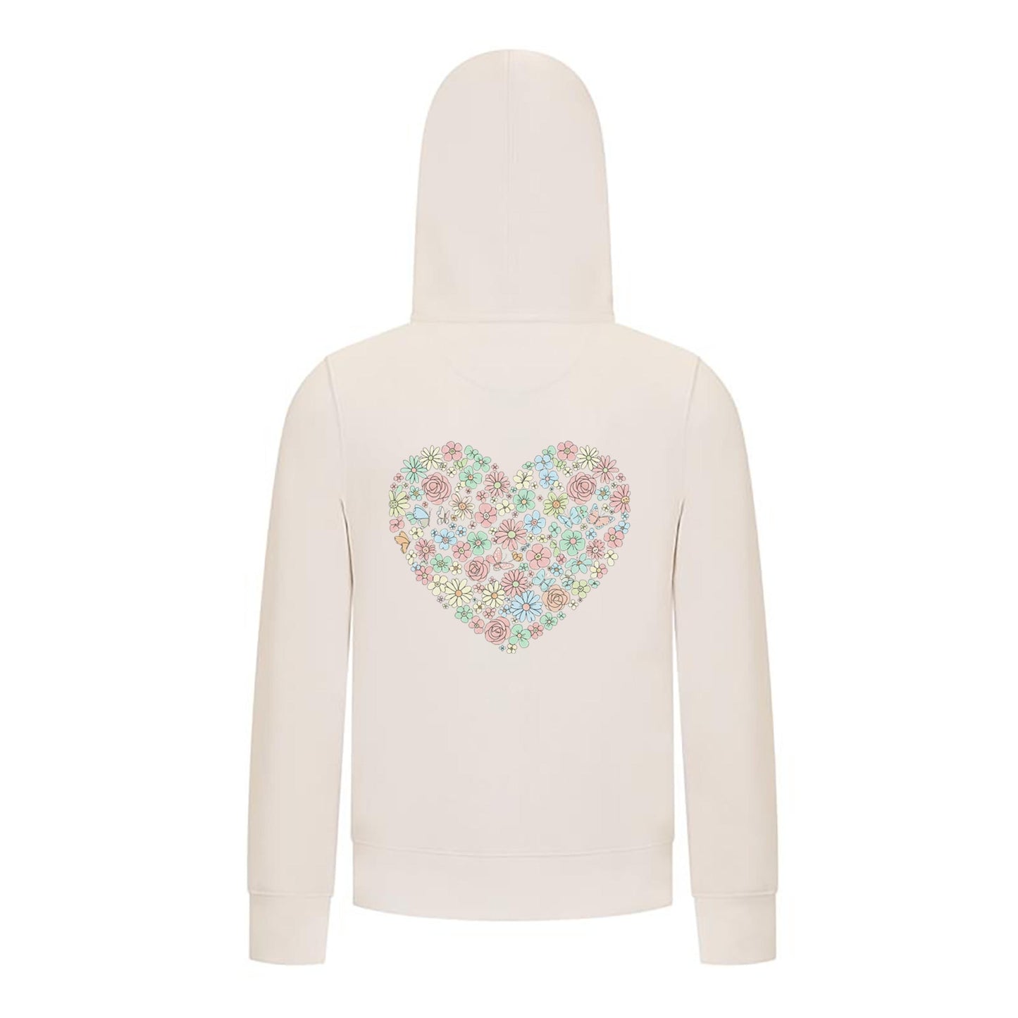 Everyday Kids Floral Heart Girls Zip Up Hoodie – Pastel Flower & Butterfly Graphic Sweatshirt