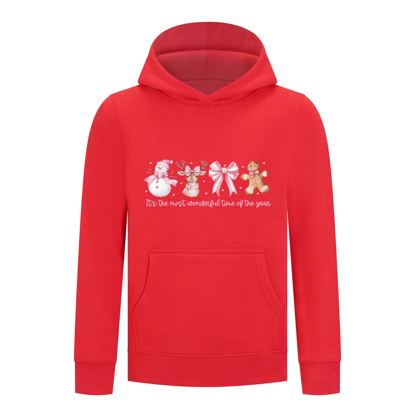 Everyday Kids Christmas Collection Most Wonderful Time Girls Pullover Hoodie – Pink Holiday Sweatshirt