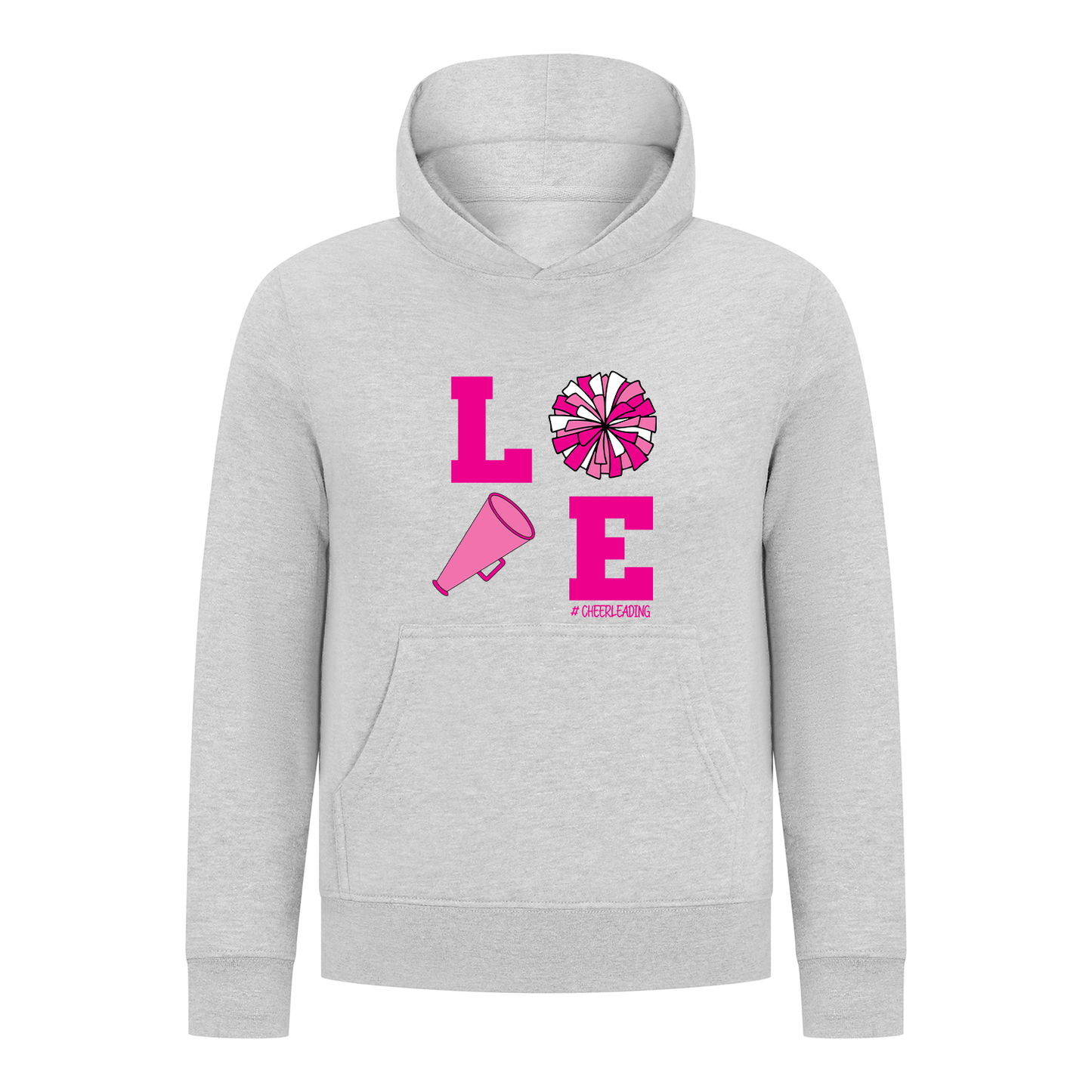 Everyday Kids Cheerleading LOVE Girls Pullover Hoodie – Pink Pom Pom & Megaphone Graphic Sweatshirt