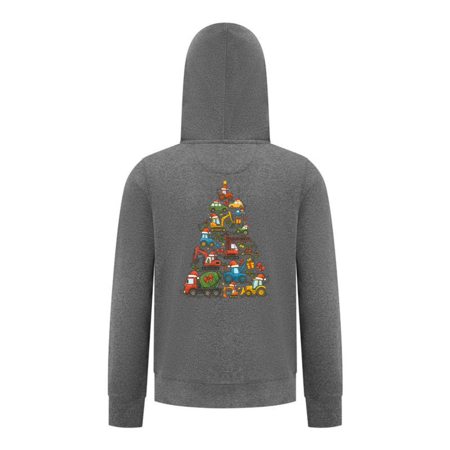 Everyday Kids Christmas Collection Construction Truck Tree Boys Zip up Hoodie – Holiday Sweatshirt - Charcoal Gray