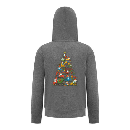 Everyday Kids Christmas Collection Construction Truck Tree Boys Zip up Hoodie – Holiday Sweatshirt - Charcoal Gray