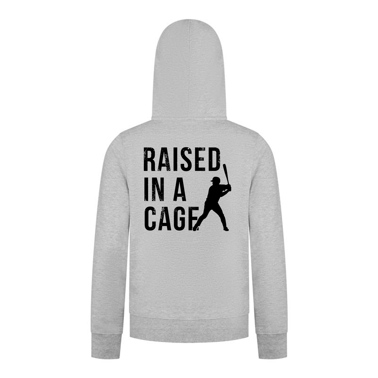 Everyday Kids Baseball Collection Boys Zip Up Hoodie – “Raised in a Cage” Batter Graphic Sports Sweatshirt