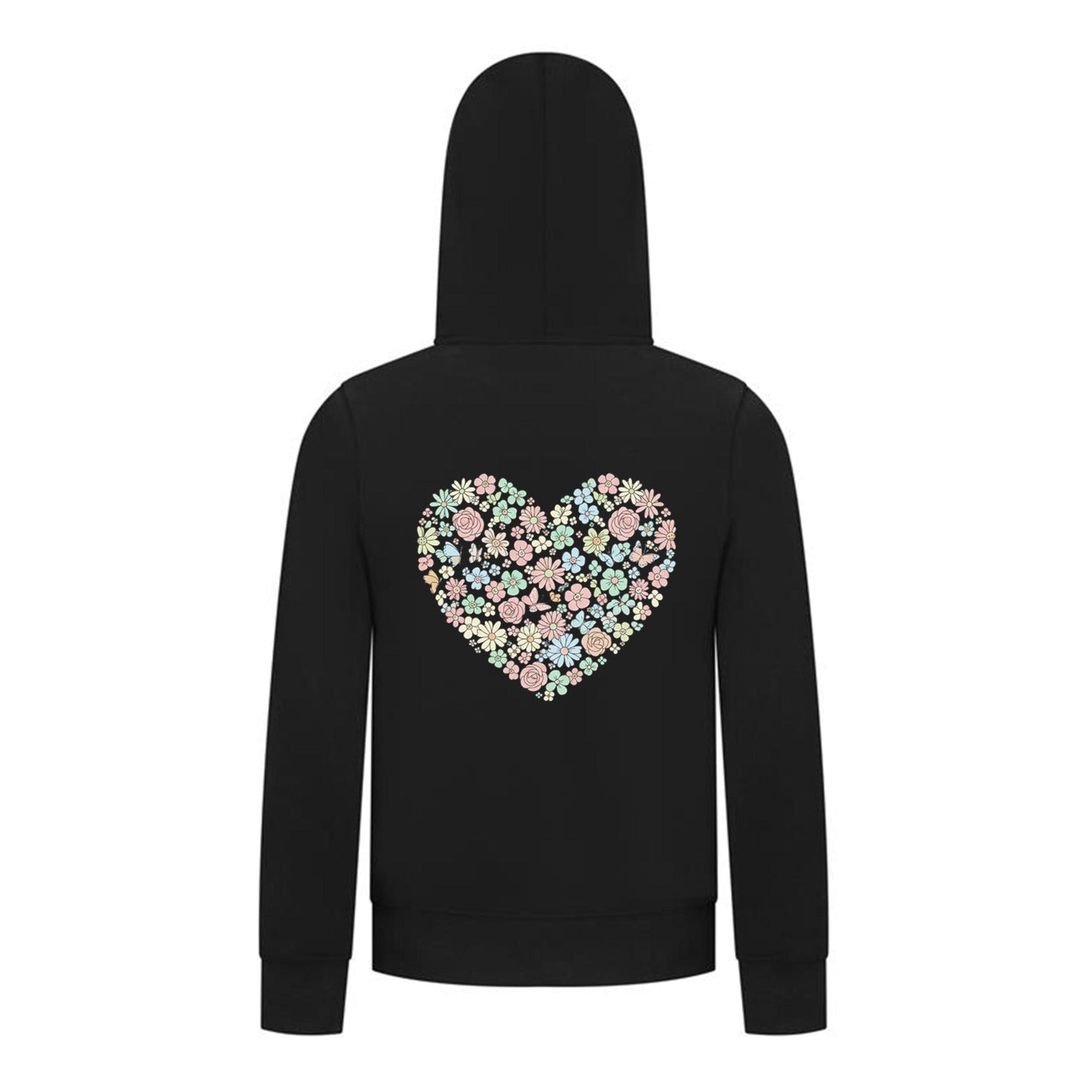 Everyday Kids Floral Heart Girls Zip Up Hoodie – Pastel Flower & Butterfly Graphic Sweatshirt