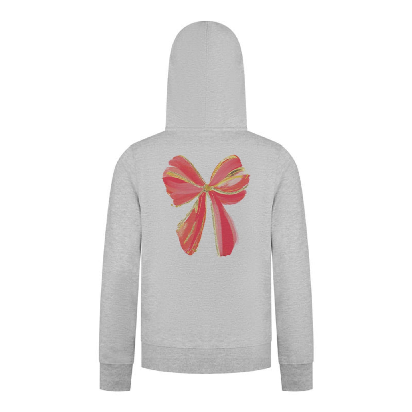 Everyday Kids Christmas Collection Festive Red & Gold Bow Girls Zip Up Hoodie – Holiday Sweatshirt - Heather Gray