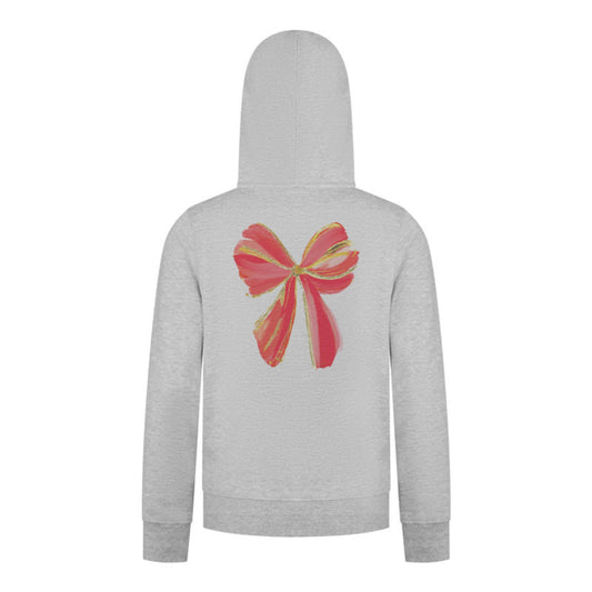 Everyday Kids Christmas Collection Festive Red & Gold Bow Girls Zip Up Hoodie – Holiday Sweatshirt - Heather Gray