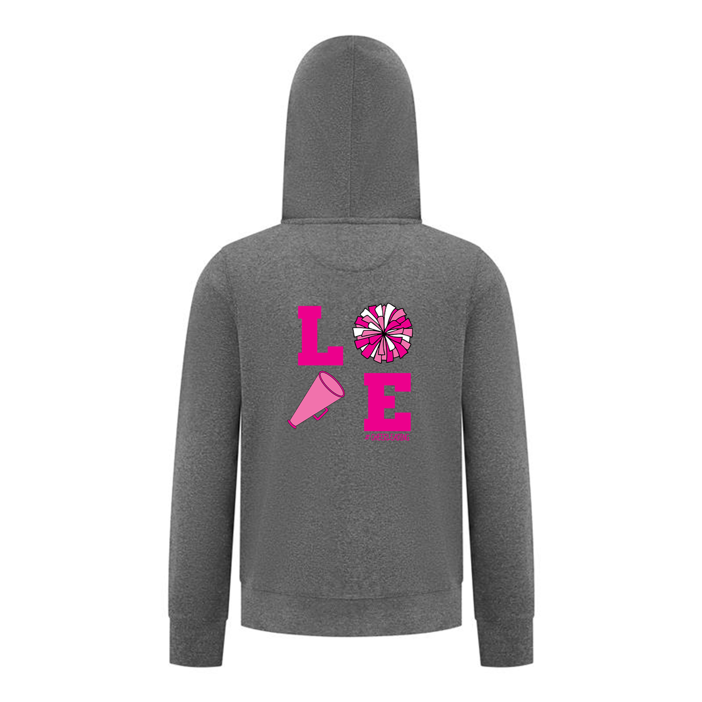 Everyday Kids Cheerleading LOVE Girls Zip Up Hoodie – Pink Pom Pom & Megaphone Graphic Sweatshirt