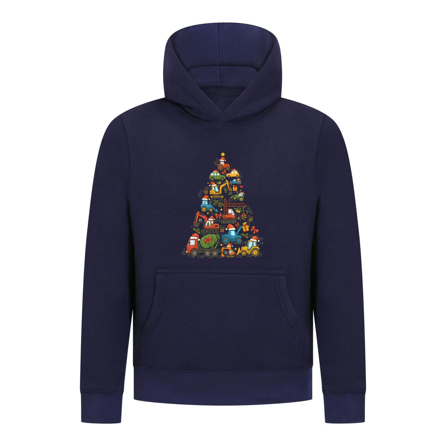 Everyday Kids Christmas Collection Construction Truck Tree Boys Pullover Hoodie – Holiday Sweatshirt - Navy