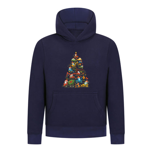 Everyday Kids Christmas Collection Construction Truck Tree Boys Pullover Hoodie – Holiday Sweatshirt - Navy