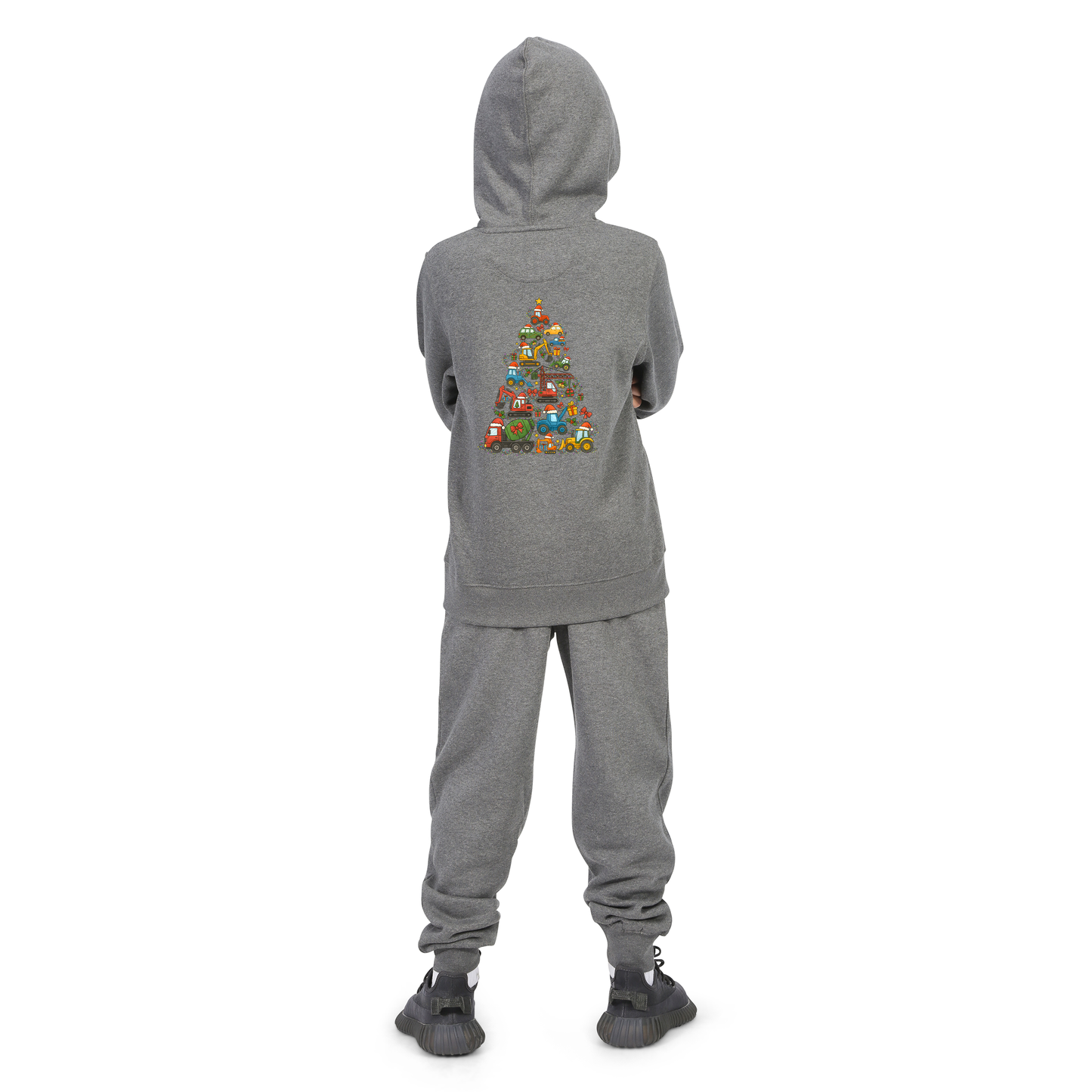 Everyday Kids Christmas Collection Construction Truck Tree Boys Zip up Hoodie – Holiday Sweatshirt - Charcoal Gray