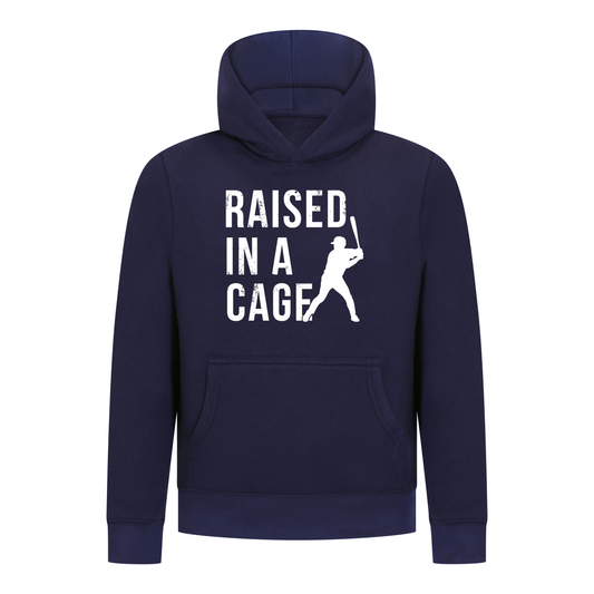 Everyday Kids Baseball Collection Boys Pullover Hoodie – “Raised in a Cage” Batter Graphic Sports Sweatshirt