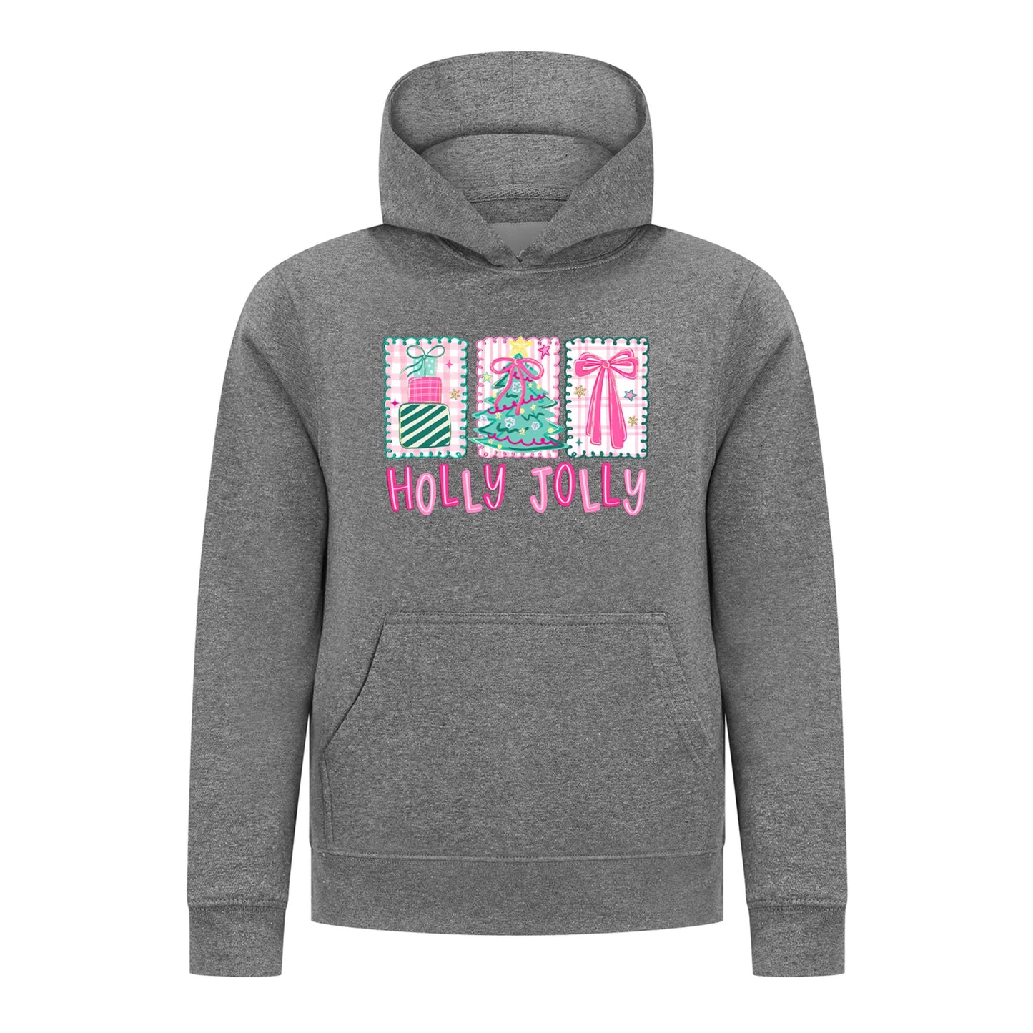 Everyday Kids Christmas Collection Holly Jolly Girls Pullover Hoodie – Pink Holiday Sweatshirt