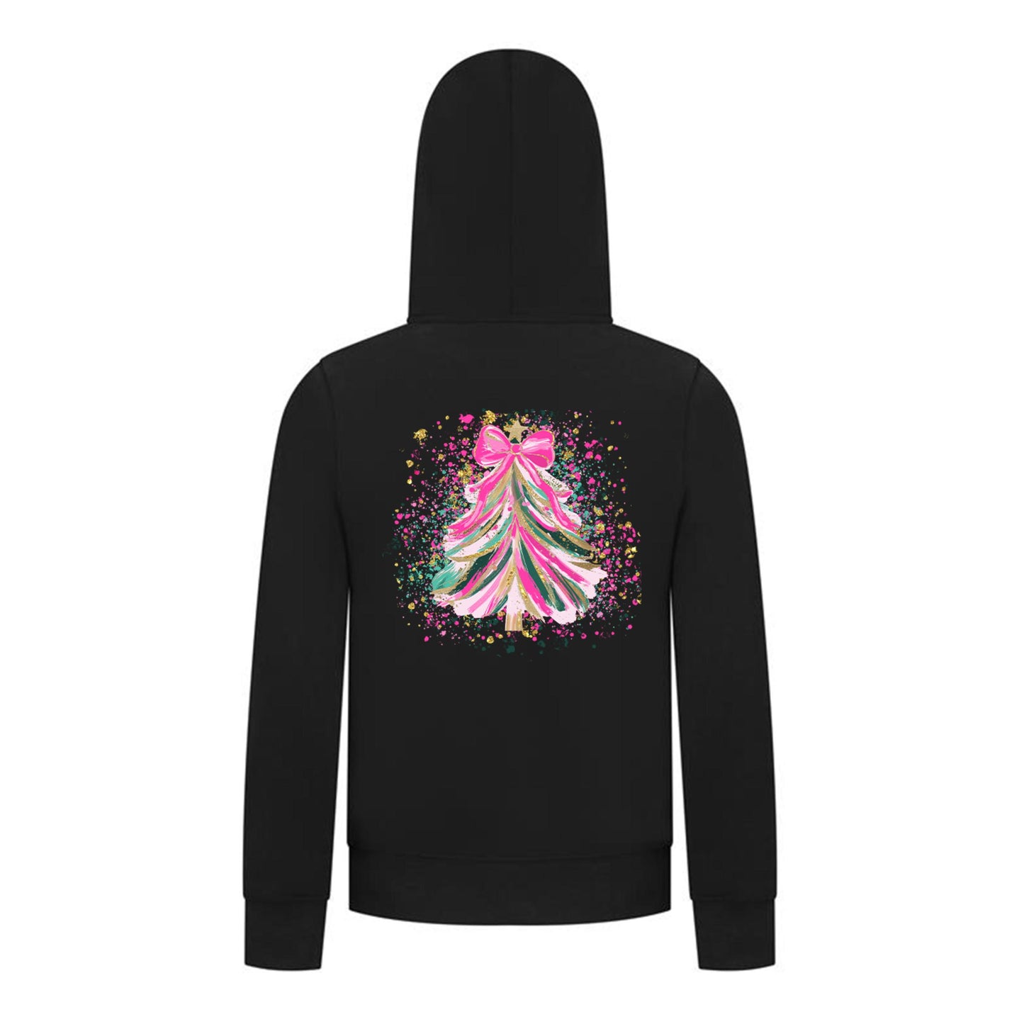 Everyday Kids Christmas Collection Pink & Gold Splatter Tree Girls Zip Up Hoodie – Holiday Sweatshirt