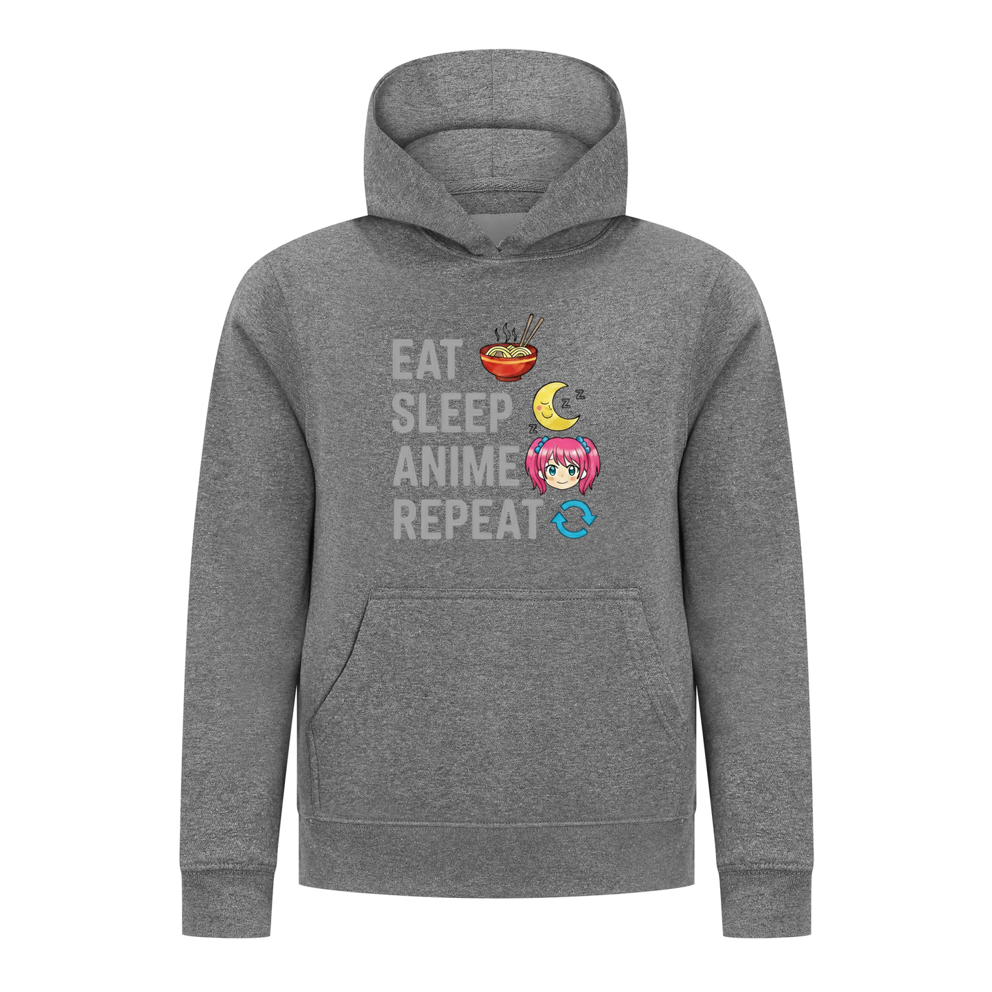 Everyday Kids Anime Collection Girls Pullover Hoodie – Cute Pink Anime Girl, Ramen & Moon Graphic Sweatshirt