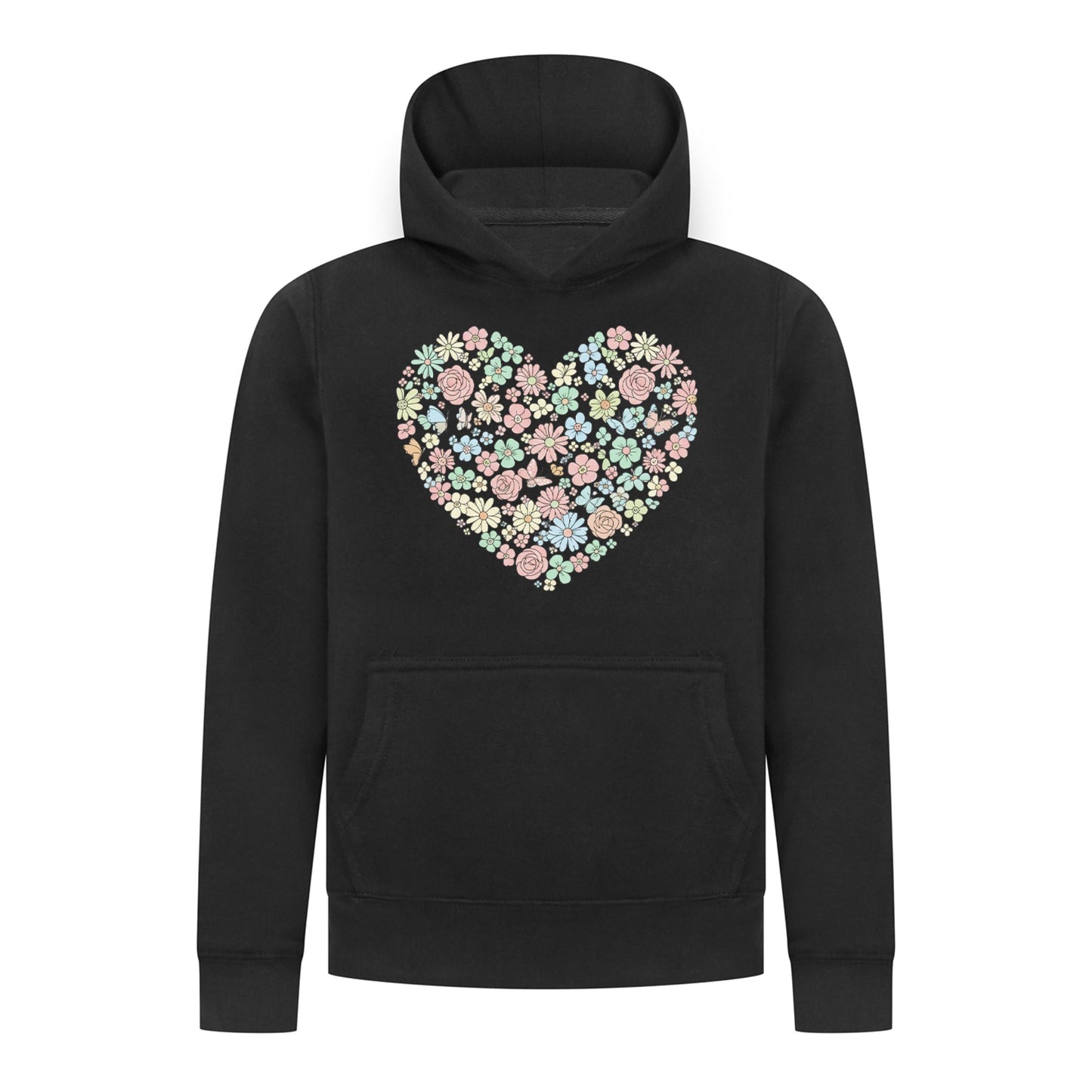 Everyday Kids Floral Heart Girls Pullover Hoodie – Pastel Flower & Butterfly Graphic Sweatshirt