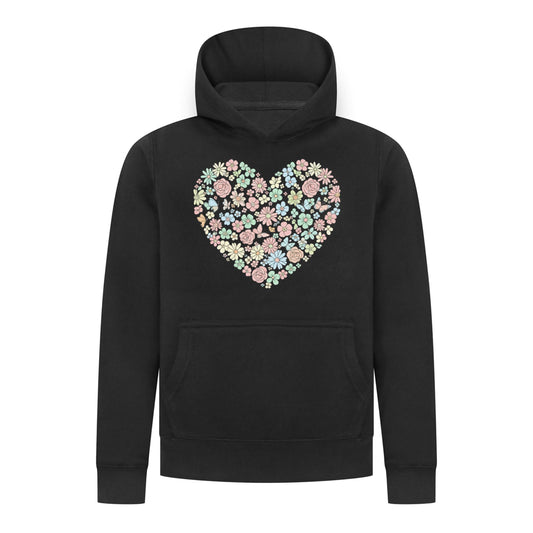 Everyday Kids Floral Heart Girls Pullover Hoodie – Pastel Flower & Butterfly Graphic Sweatshirt